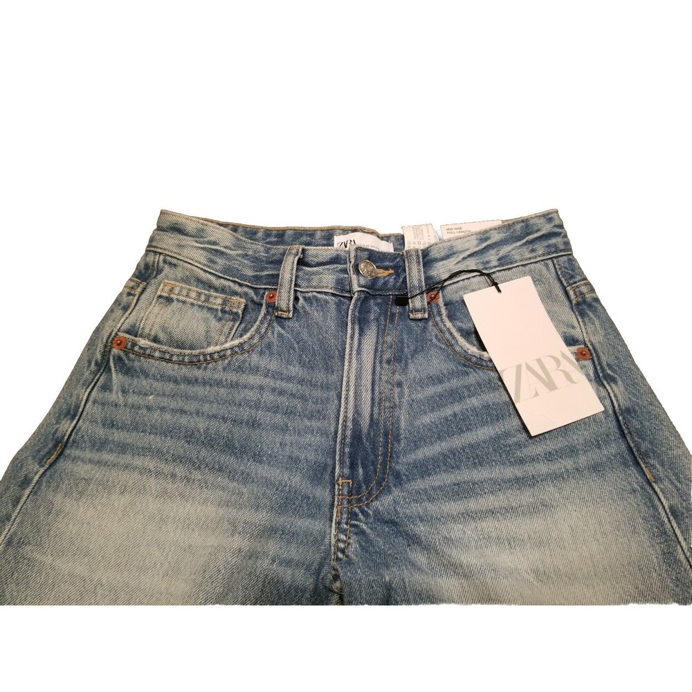 NWT Zara Palazzo Pant Women Size 00 Wide Leg Jeans Mid Rise Denim New (26×31.5) - Picture 2 of 6